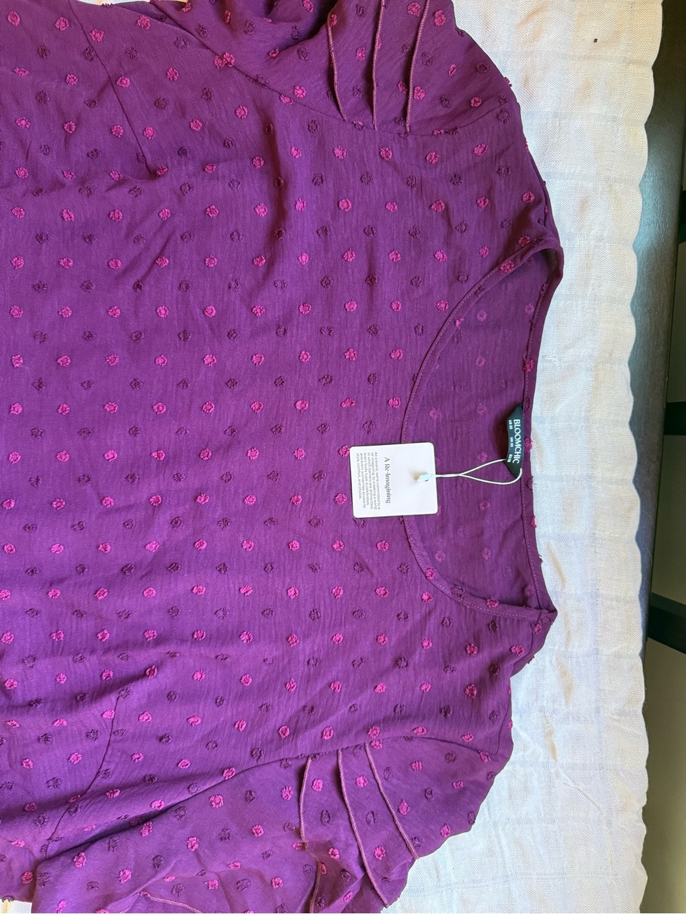 BloomChic Plum Short Sleeve Dot-Textured Tee Plus Size Office Wear - Picture 2 of 4